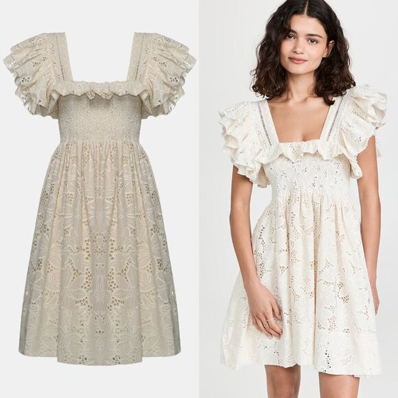 Lug Von Siga NEW Ivory Valery Eyelet Lace Square Neck Mini...